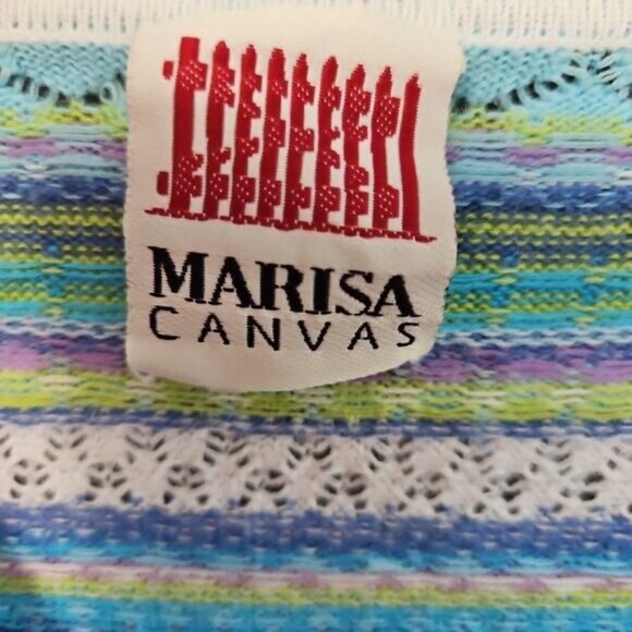 Marisa Canvas Women's Sz Med blue green vneck button sweater short sleeve - Picture 2 of 11